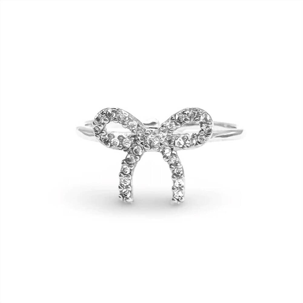 NEW WHITE LABEL women's bow rhinestone adjustable ring in silver